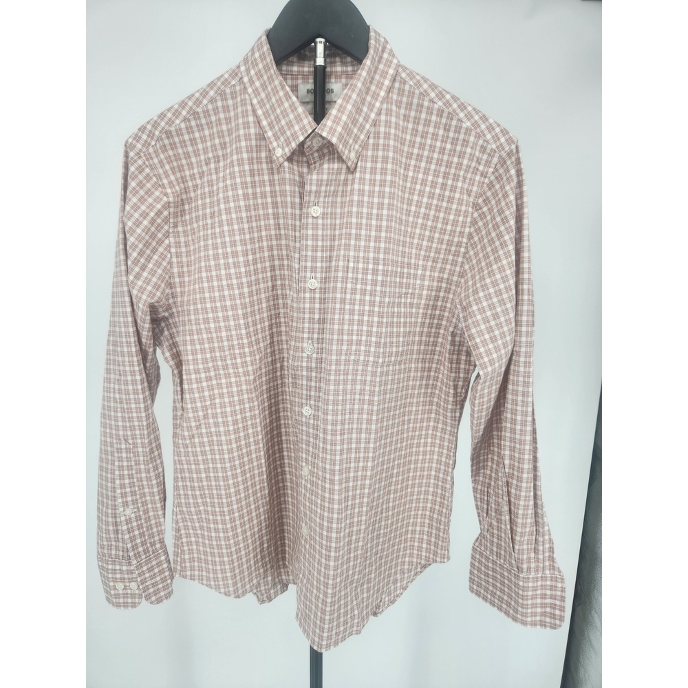 Bonobos Slim Fit Gingham Button Down Shirt Brown White Mens Medium Short